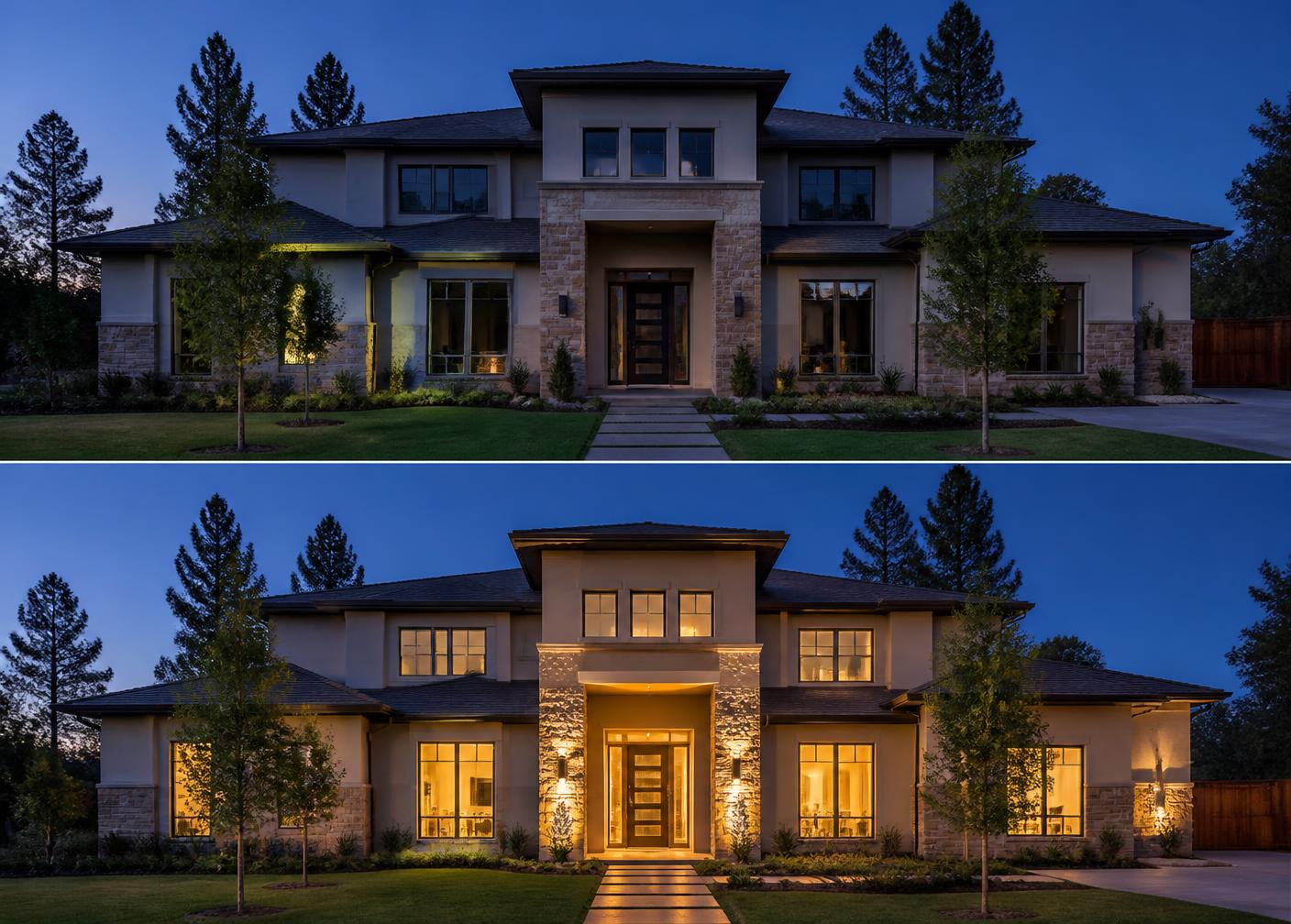 Home before professional landscape lighting